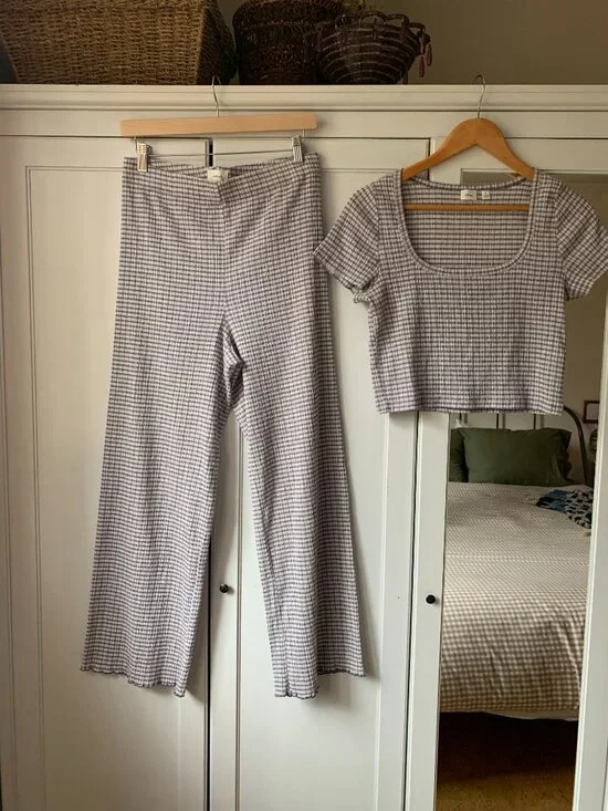 Aritzia Verona Pants Matching Set lilac gingham Size M - Picture 2 of 7